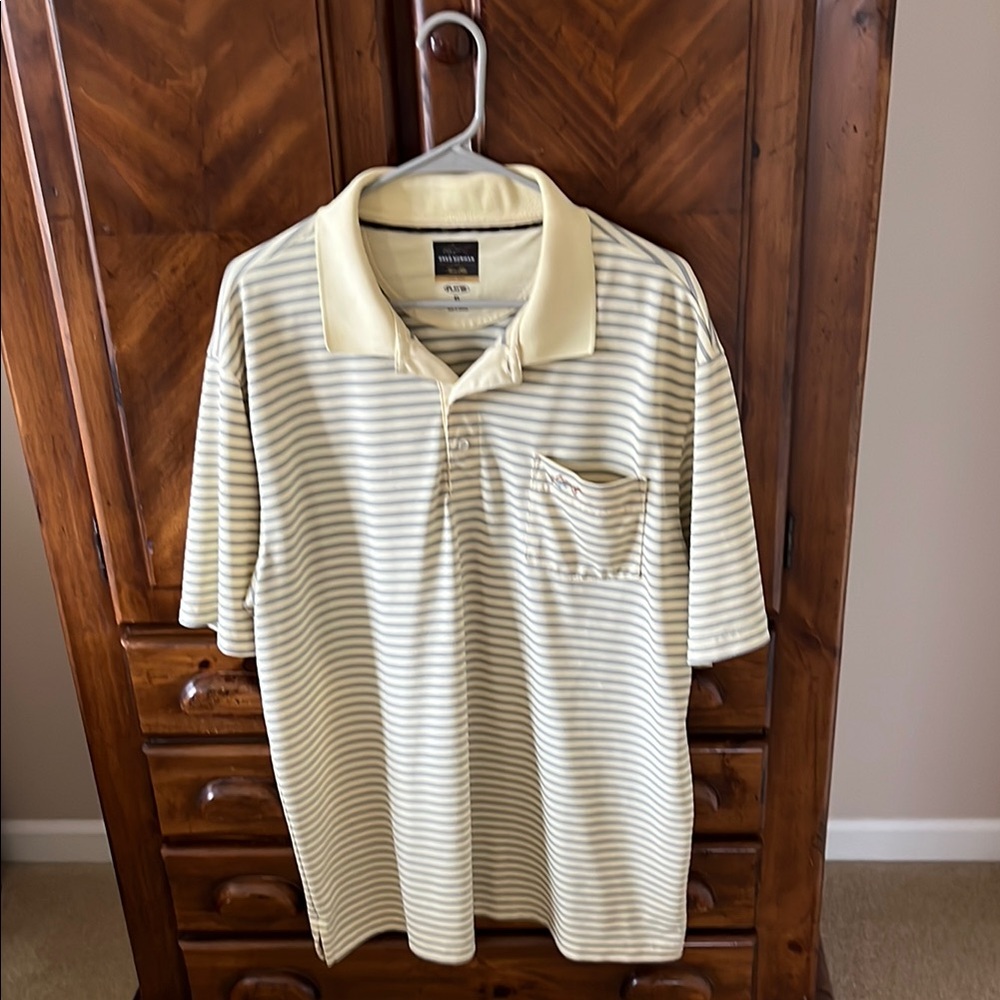 Greg Norman  Men's Yellow Striped Polo Golf  Shirt